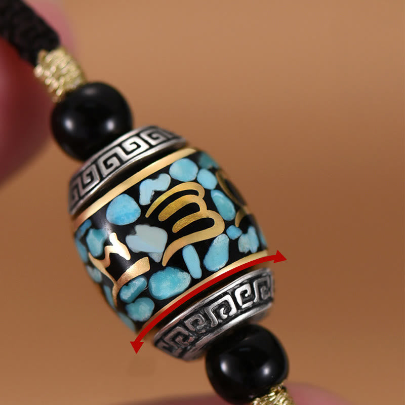 BWOOOH Tibet Om Mani Padme Hum Dzi Bead Pattern Protection Rotatable Necklace Pendant