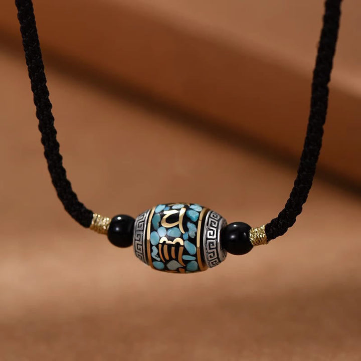 BWOOOH Tibet Om Mani Padme Hum Dzi Bead Pattern Protection Rotatable Necklace Pendant