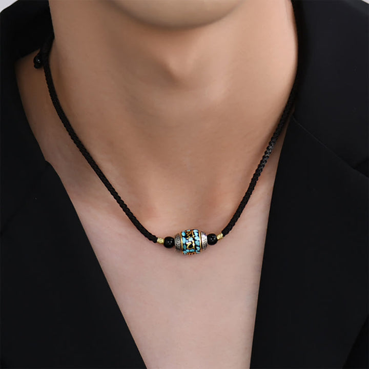 BWOOOH Tibet Om Mani Padme Hum Dzi Bead Pattern Protection Rotatable Necklace Pendant