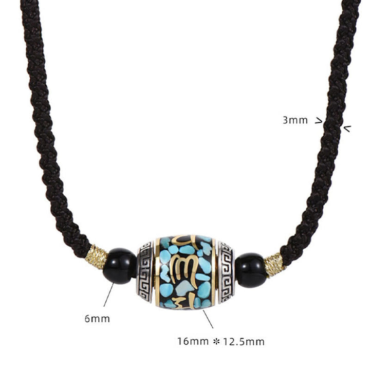 BWOOOH Tibet Om Mani Padme Hum Dzi Bead Pattern Protection Rotatable Necklace Pendant