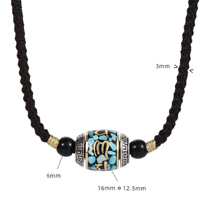 BWOOOH Tibet Om Mani Padme Hum Dzi Bead Pattern Protection Rotatable Necklace Pendant