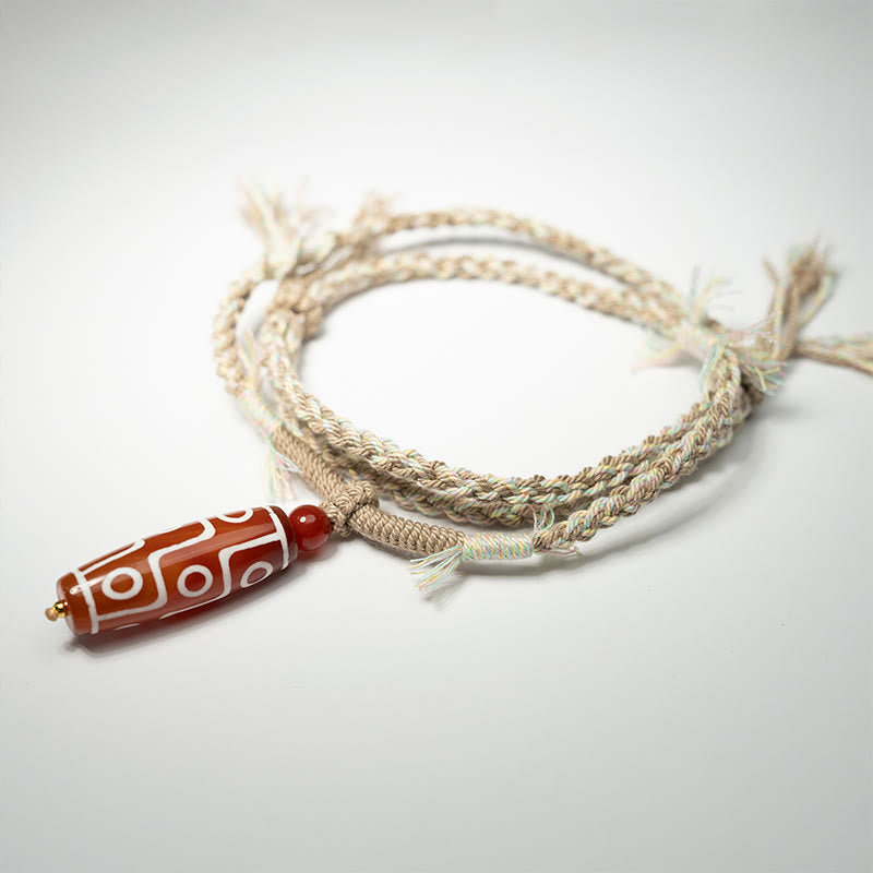 BWOOOH Natural Red Agate Nine-eye Dzi Bead Power Rope Bra