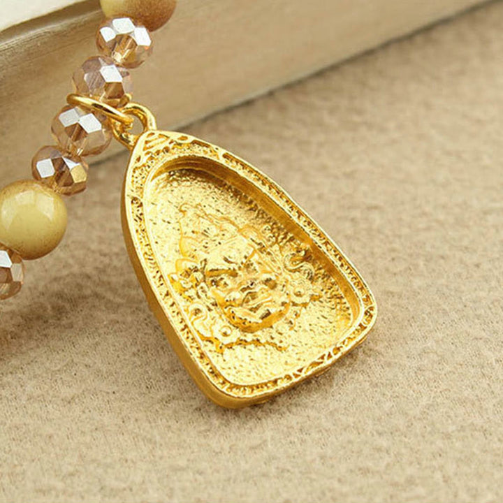 BWOOOH Tibetan Lotus Round Plate Golden Tiger Eye Beads Necklace Pendant
