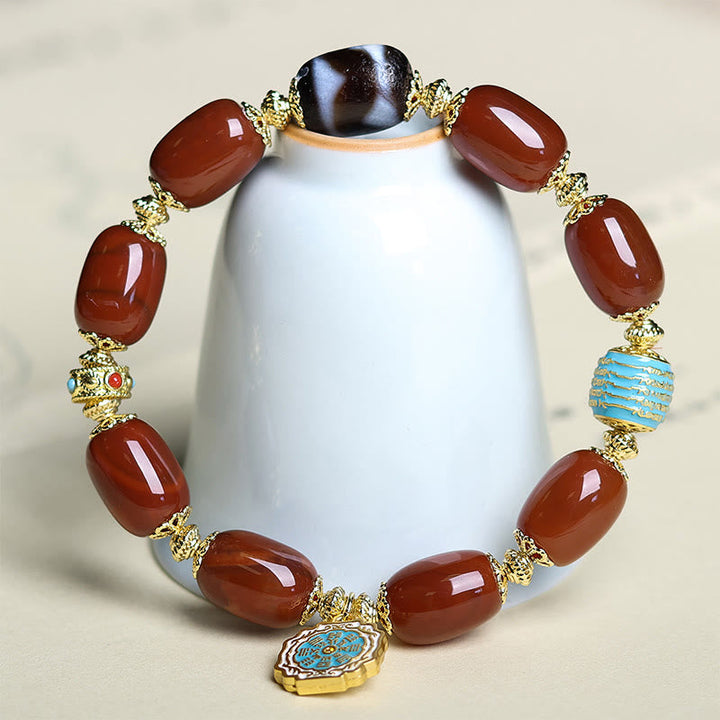 Buddha Stones Natural South Red Agate Bagua Dzi Bead Power Bracelet
