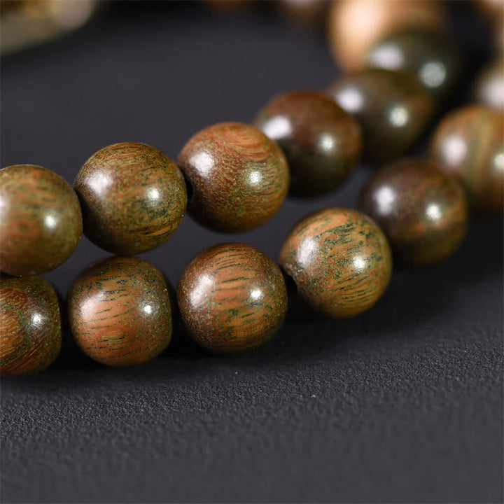 BWOOOH Tibetan Green Sandalwood Gold Sheen Obsidian Balance Peace Double Wrap Bracelet