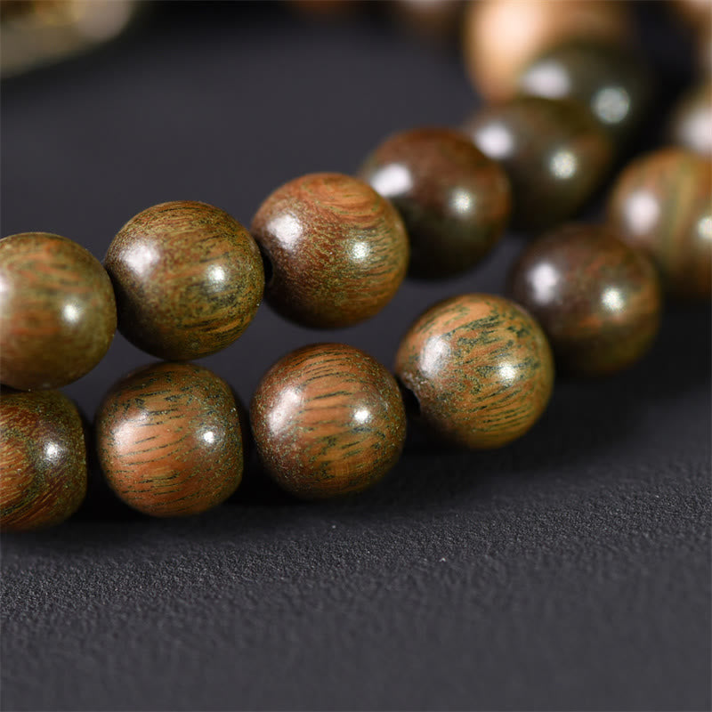 BWOOOH Tibetan Green Sandalwood Gold Sheen Obsidian Balance Peace Double Wrap Bracelet