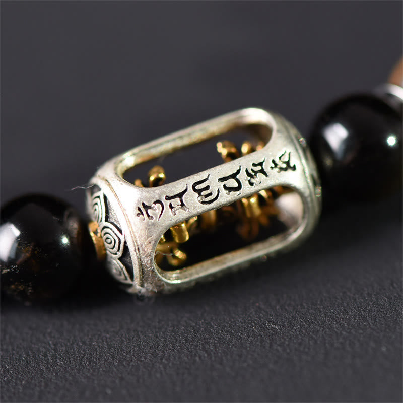 BWOOOH Tibetan Green Sandalwood Gold Sheen Obsidian Balance Peace Double Wrap Bracelet