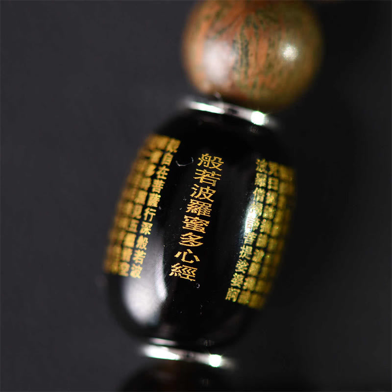 BWOOOH Tibetan Green Sandalwood Gold Sheen Obsidian Balance Peace Double Wrap Bracelet