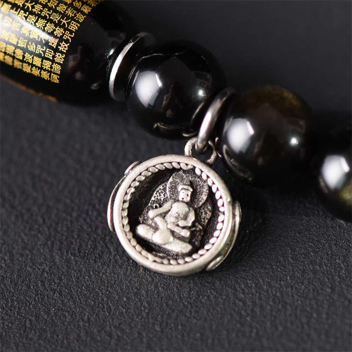 BWOOOH Tibetan Green Sandalwood Gold Sheen Obsidian Balance Peace Double Wrap Bracelet