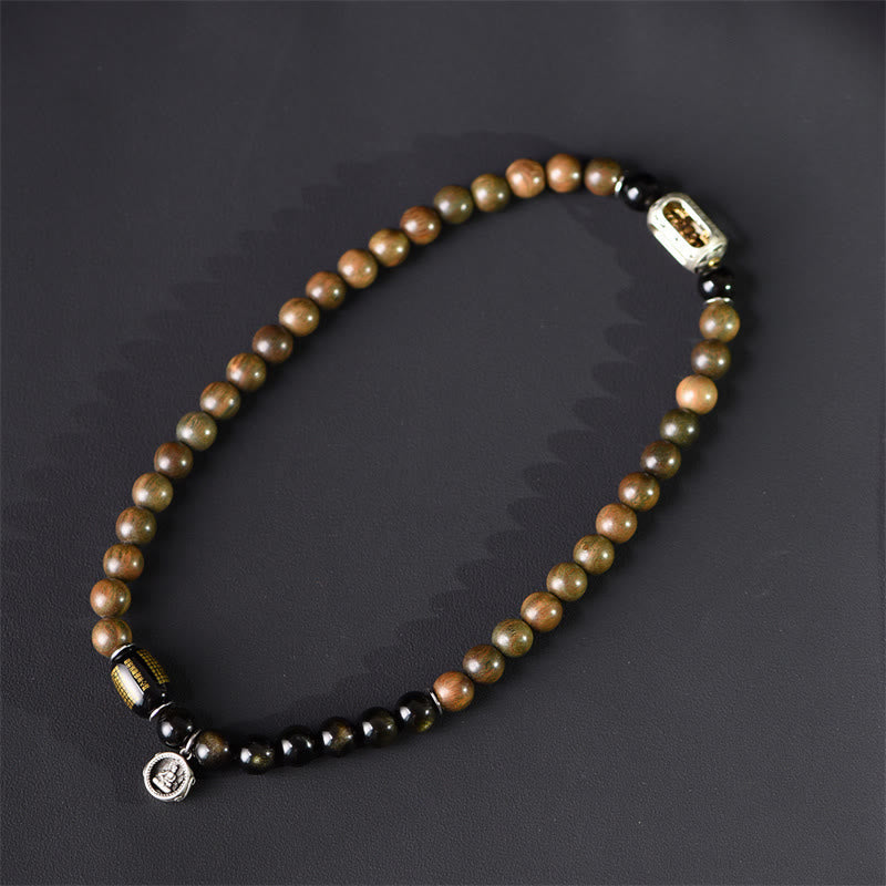 BWOOOH Tibetan Green Sandalwood Gold Sheen Obsidian Balance Peace Double Wrap Bracelet