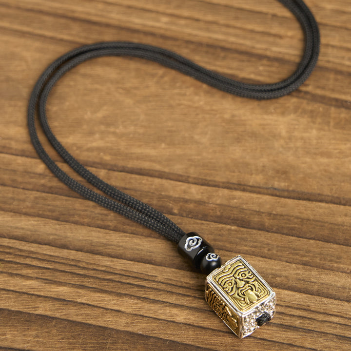 BWOOOH Tibetan Zakiram Goddess Of Wealth Protection Rope Square Necklace Pendant