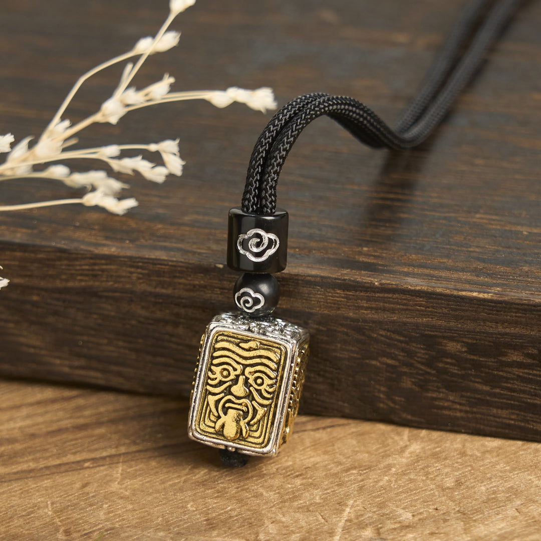 BWOOOH Tibetan Zakiram Goddess Of Wealth Protection Rope Square Necklace Pendant