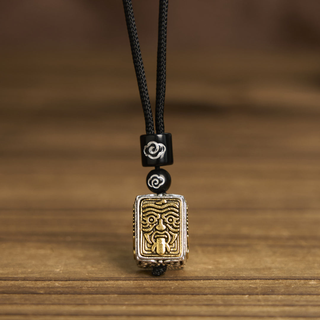 BWOOOH Tibetan Zakiram Goddess Of Wealth Protection Rope Square Necklace Pendant