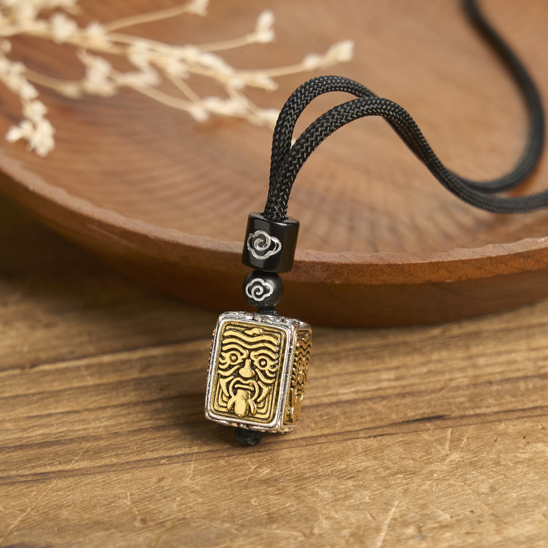 BWOOOH Tibetan Zakiram Goddess Of Wealth Protection Rope Square Necklace Pendant