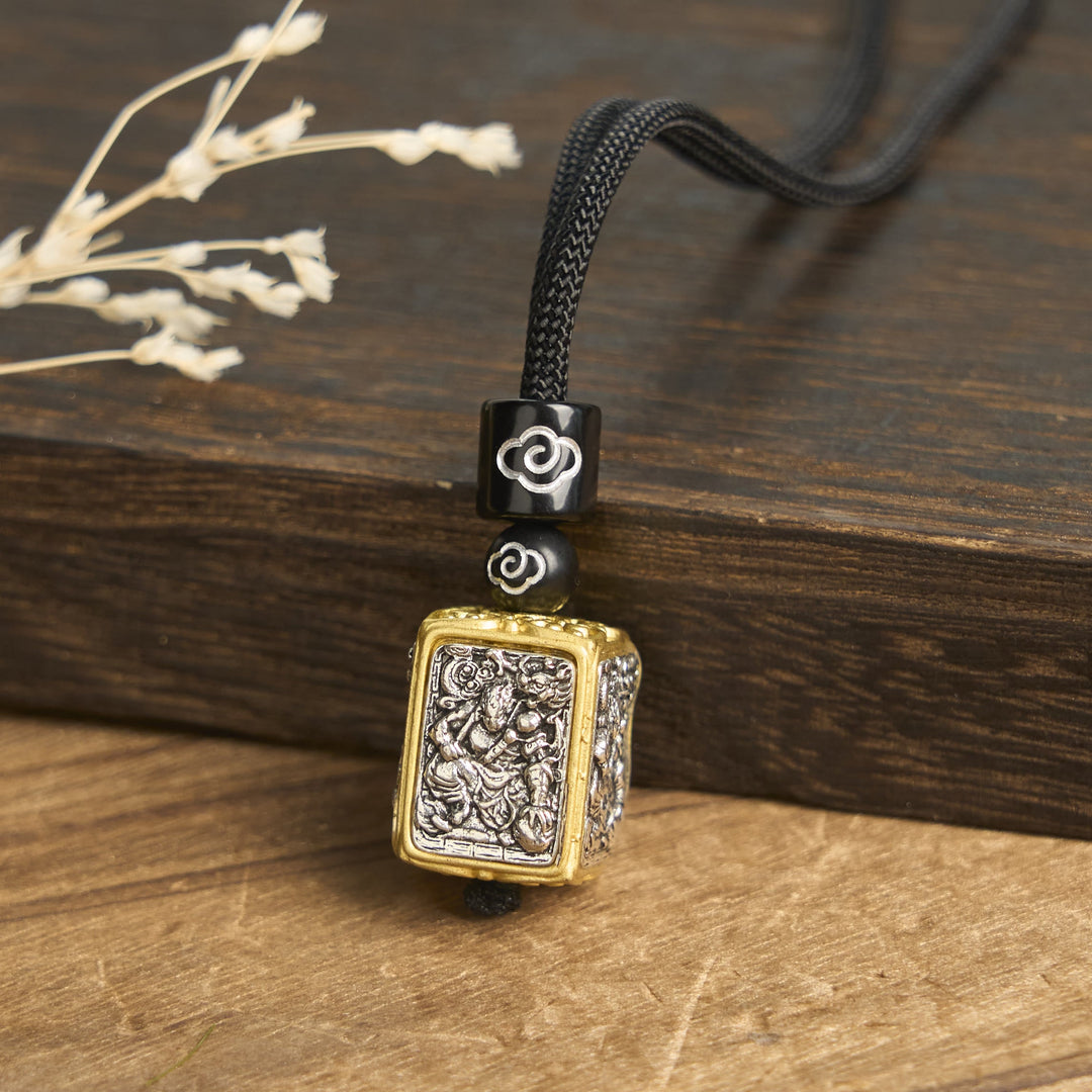 BWOOOH Tibetan Zakiram Goddess Of Wealth Protection Rope Square Necklace Pendant
