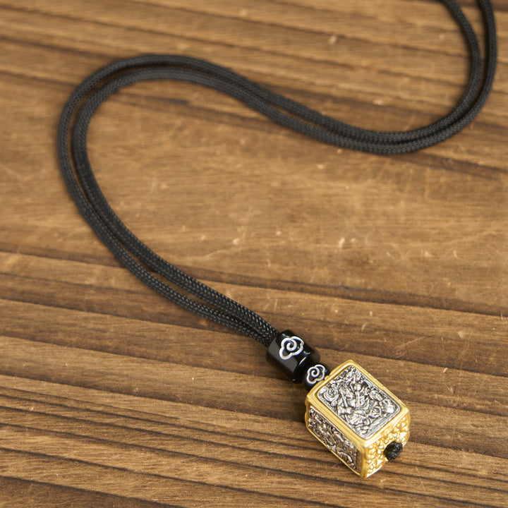 BWOOOH Tibetan Zakiram Goddess Of Wealth Protection Rope Square Necklace Pendant