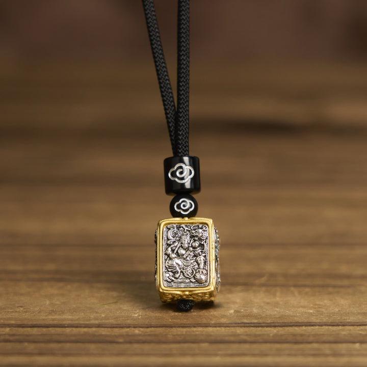 BWOOOH Tibetan Zakiram Goddess Of Wealth Protection Rope Square Necklace Pendant