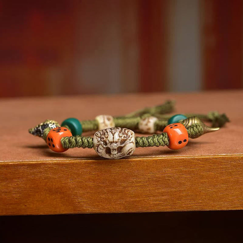 BWOOOH Tibetan Dragon Pattern Dice Handmade Rope Bracelet