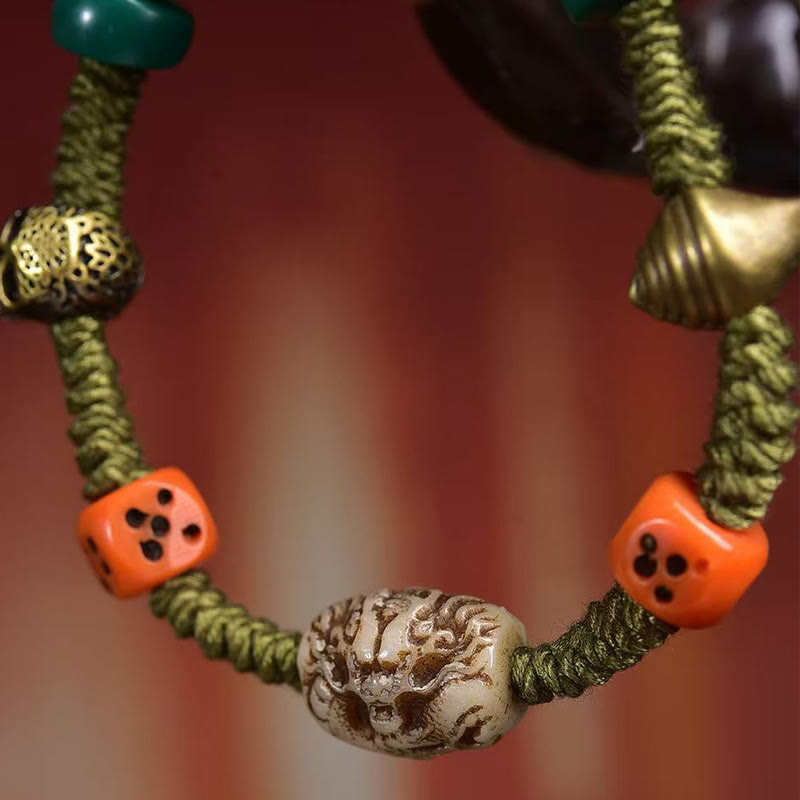BWOOOH Tibetan Dragon Pattern Dice Handmade Rope Bracelet