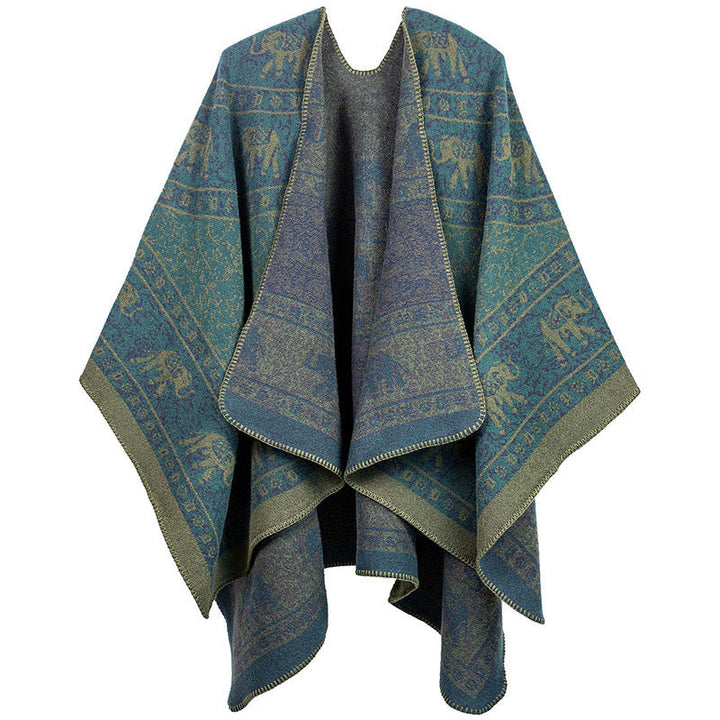 Buddha Stones Tibetan Jacquard Elephant Geometry Pattern Unisex Cozy Scarf Shawl