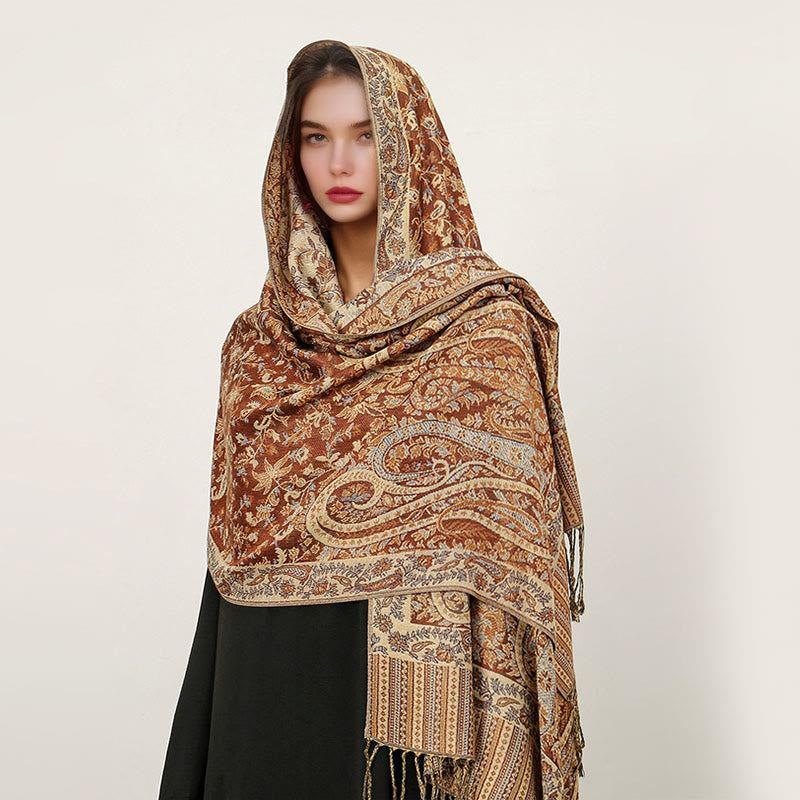 BWOOOH Ethnic Daily Tibetan Paisley Pattern Tassel Cozy S