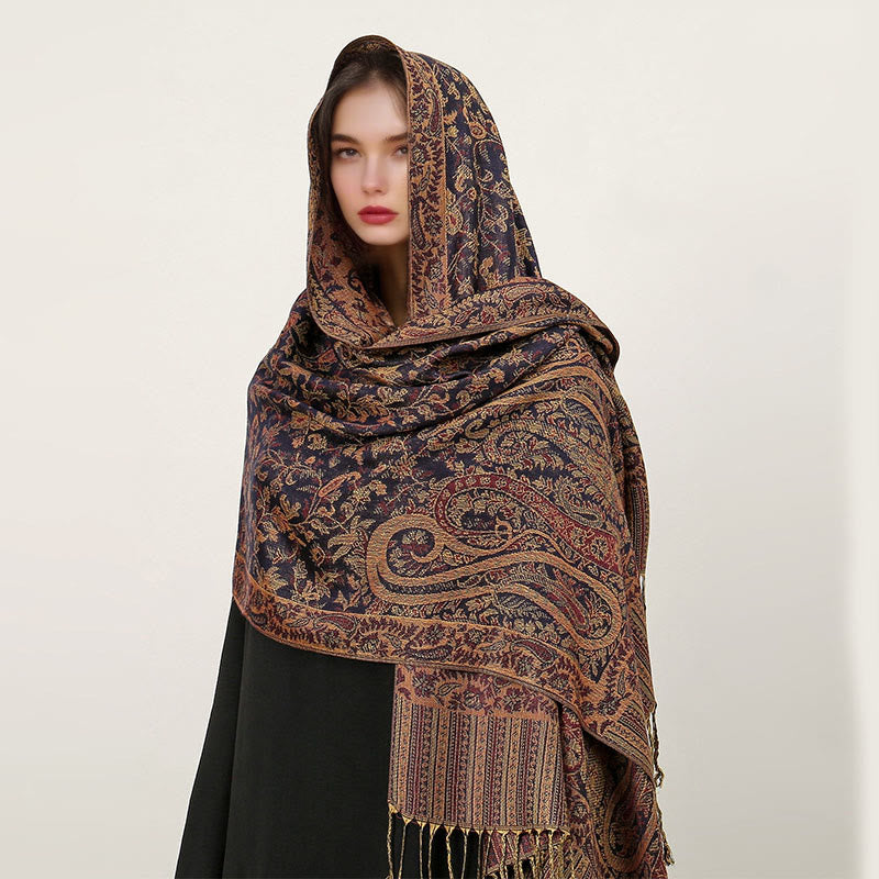 BWOOOH Ethnic Daily Tibetan Paisley Pattern Tassel Cozy S