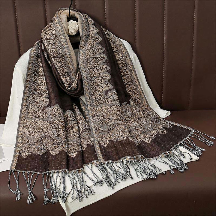 Buddha Stones Winter Ethnic Tibetan Jacquard Paisley Printing Pattern Tassel Cozy Scarf Shawl