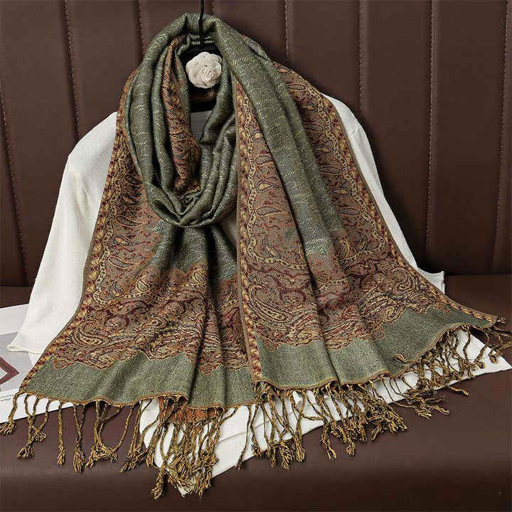 Buddha Stones Winter Ethnic Tibetan Jacquard Paisley Printing Pattern Tassel Cozy Scarf Shawl