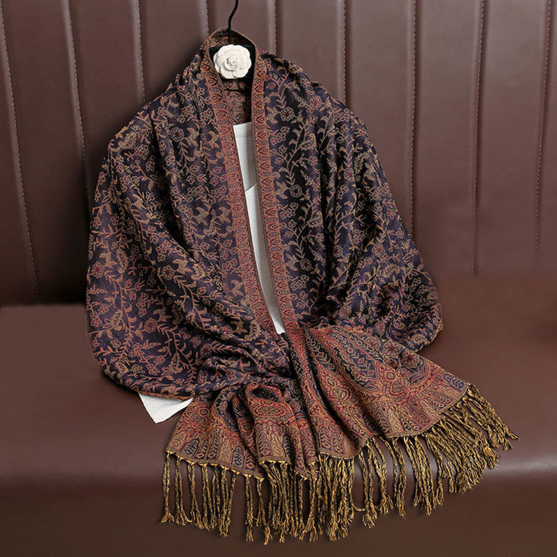 BWOOOH Tibetan Jacquard Paisley Flower Pattern Color Cont