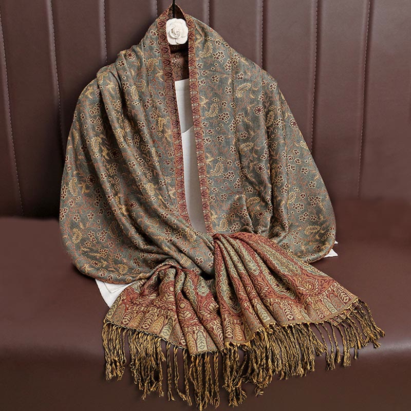 BWOOOH Tibetan Jacquard Paisley Flower Pattern Color Cont