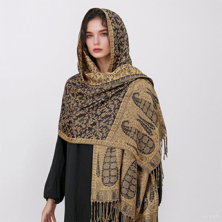 BWOOOH Tibetan Jacquard Paisley Flower Pattern Color Cont