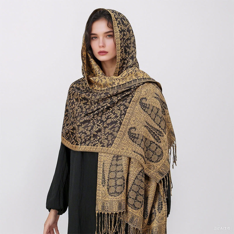 BWOOOH Tibetan Jacquard Paisley Flower Pattern Color Cont