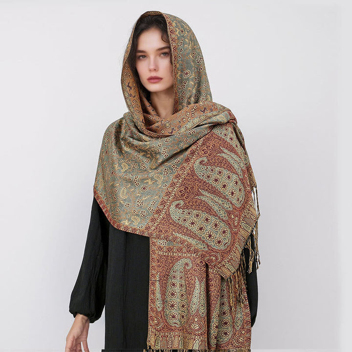 BWOOOH Tibetan Jacquard Paisley Flower Pattern Color Cont