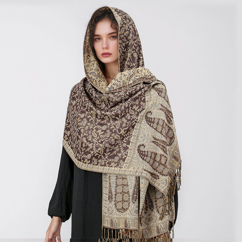 BWOOOH Tibetan Jacquard Paisley Flower Pattern Color Cont