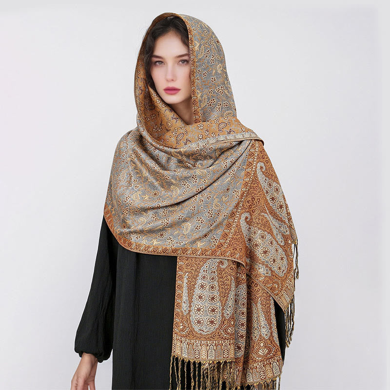 BWOOOH Tibetan Jacquard Paisley Flower Pattern Color Cont