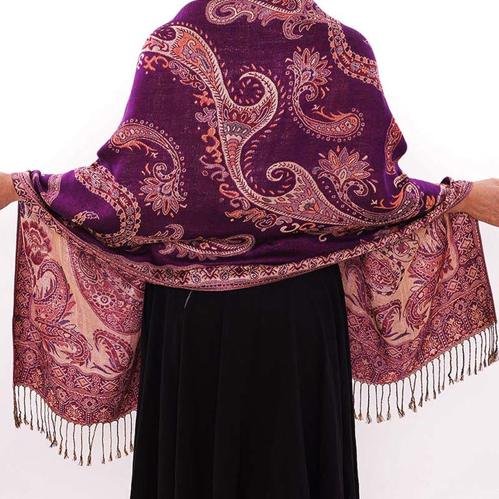 Buddha Stones Bohemia Style Tibetan Paisley Floral Pattern Tassel Cozy Scarf Shawl