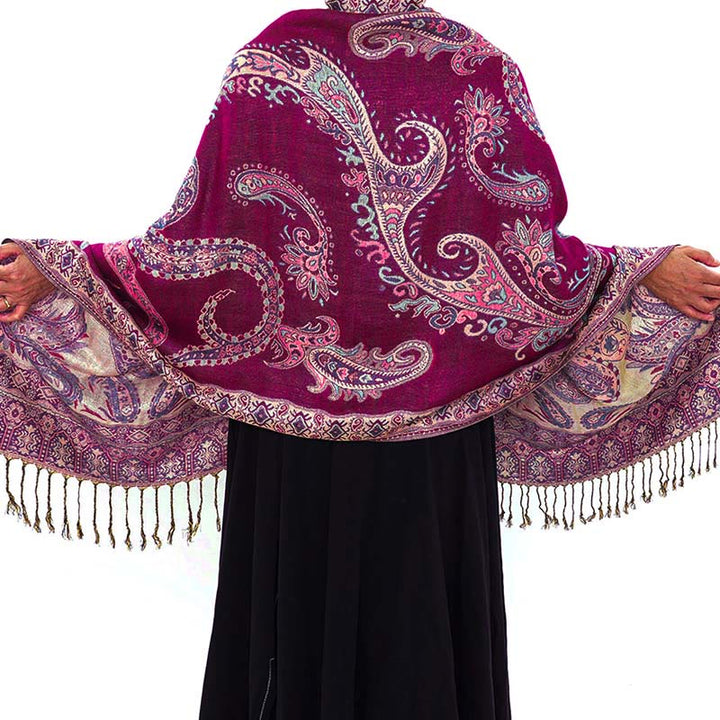 Buddha Stones Bohemia Style Tibetan Paisley Floral Pattern Tassel Cozy Scarf Shawl
