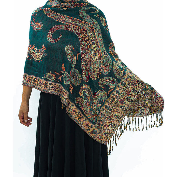 Buddha Stones Bohemia Style Tibetan Paisley Floral Pattern Tassel Cozy Scarf Shawl