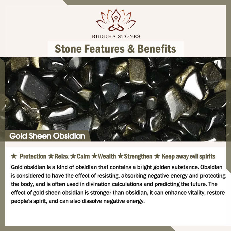Buddha Stones Plated Copper Brass Gold Sheen Obsidian Protection Wealth Bracelet