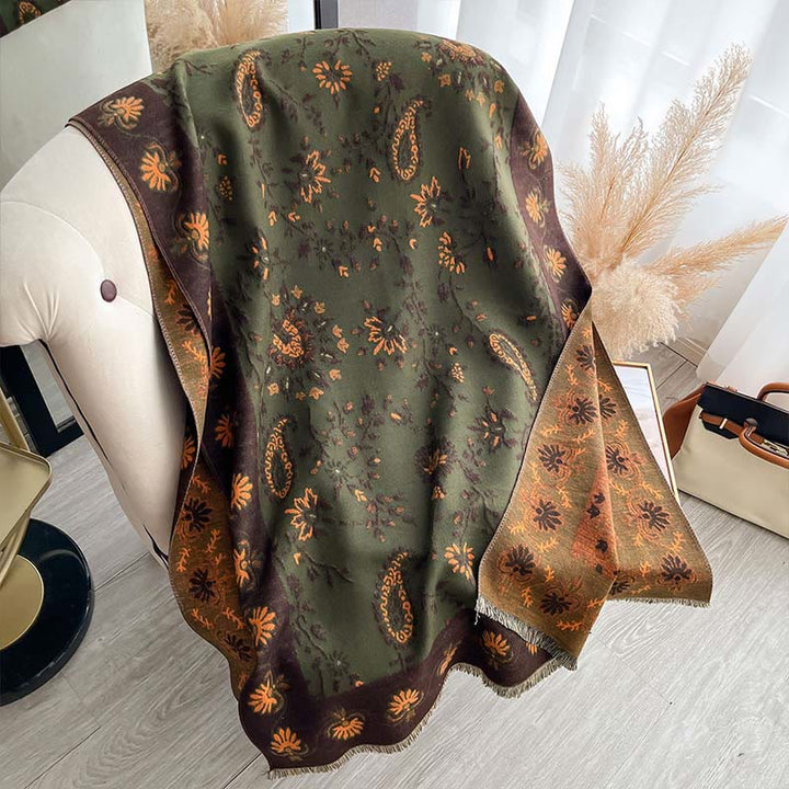 Buddha Stones Thickened Winter Paisley Flowers Vines Pattern Soft Scarf Shawl