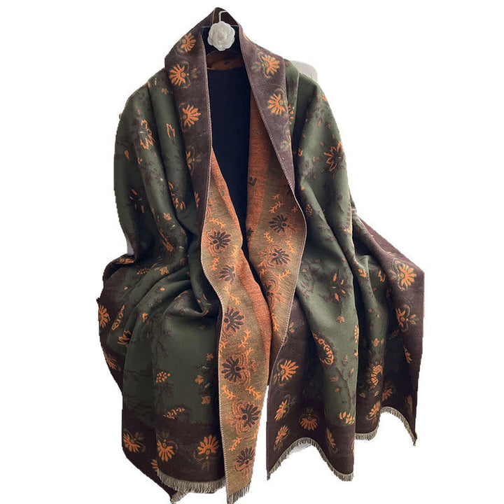 Buddha Stones Thickened Winter Paisley Flowers Vines Pattern Soft Scarf Shawl
