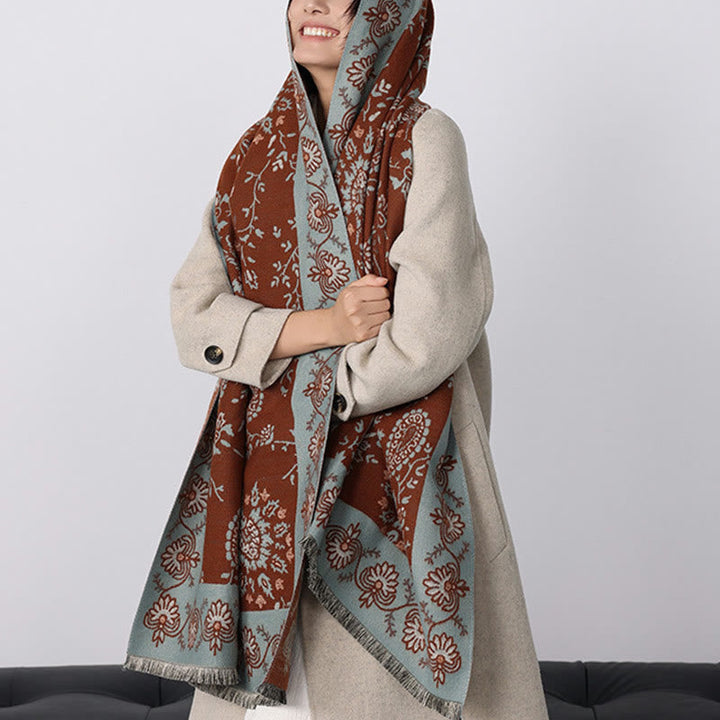 Buddha Stones Thickened Winter Paisley Flowers Vines Pattern Soft Scarf Shawl
