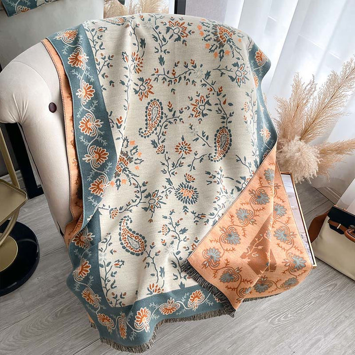 Buddha Stones Thickened Winter Paisley Flowers Vines Pattern Soft Scarf Shawl