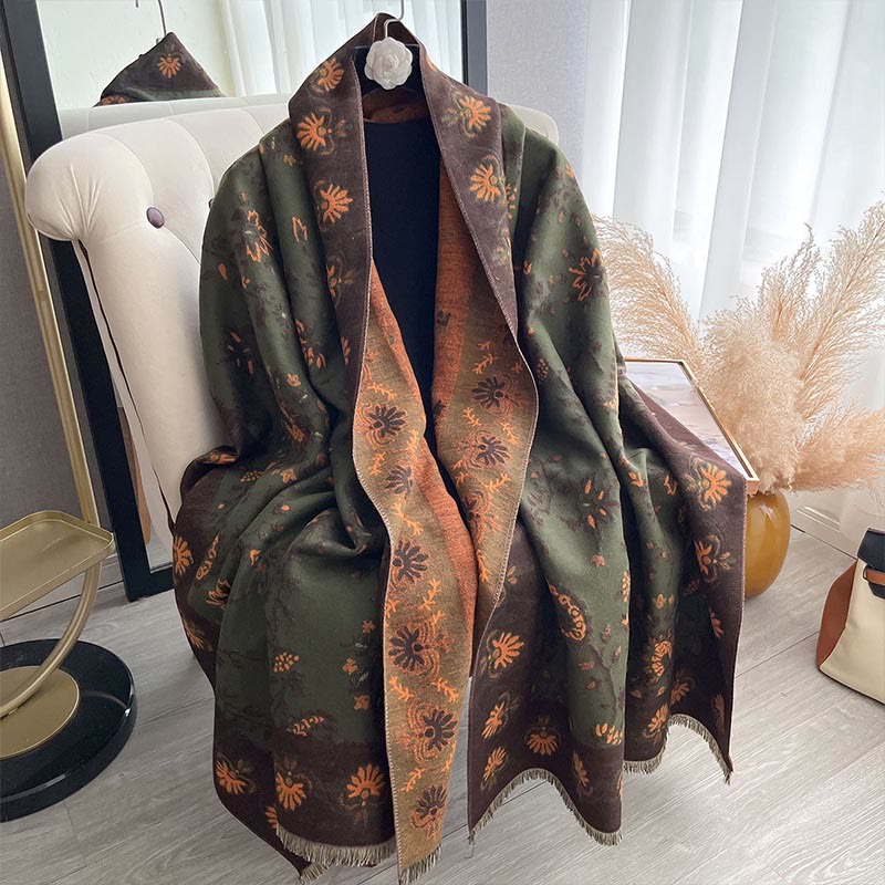 Buddha Stones Thickened Winter Paisley Flowers Vines Pattern Soft Scarf Shawl