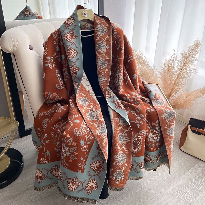 Buddha Stones Thickened Winter Paisley Flowers Vines Pattern Soft Scarf Shawl