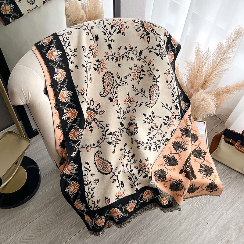 Buddha Stones Thickened Winter Paisley Flowers Vines Pattern Soft Scarf Shawl