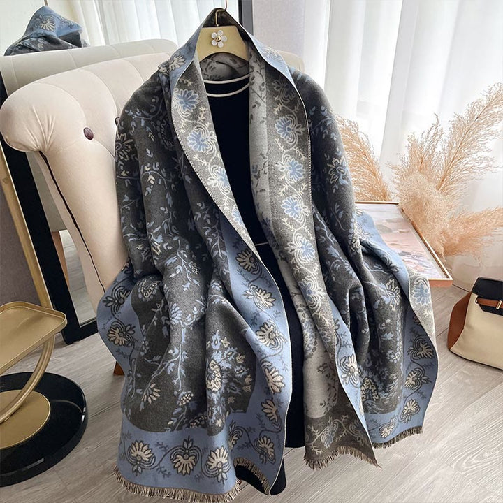 Buddha Stones Thickened Winter Paisley Flowers Vines Pattern Soft Scarf Shawl