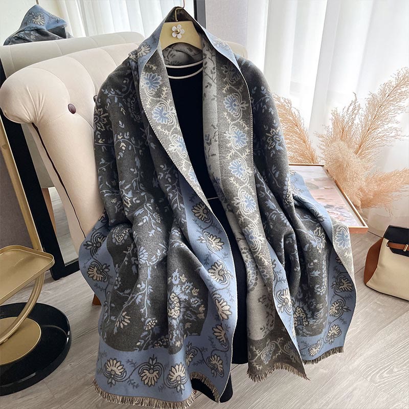 Buddha Stones Thickened Winter Paisley Flowers Vines Pattern Soft Scarf Shawl