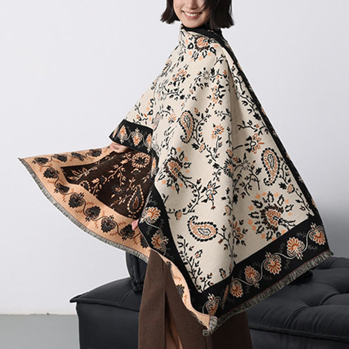 Buddha Stones Thickened Winter Paisley Flowers Vines Pattern Soft Scarf Shawl
