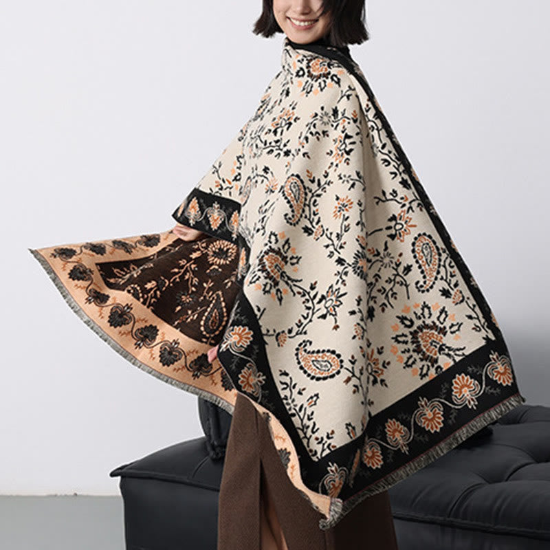 Buddha Stones Thickened Winter Paisley Flowers Vines Pattern Soft Scarf Shawl